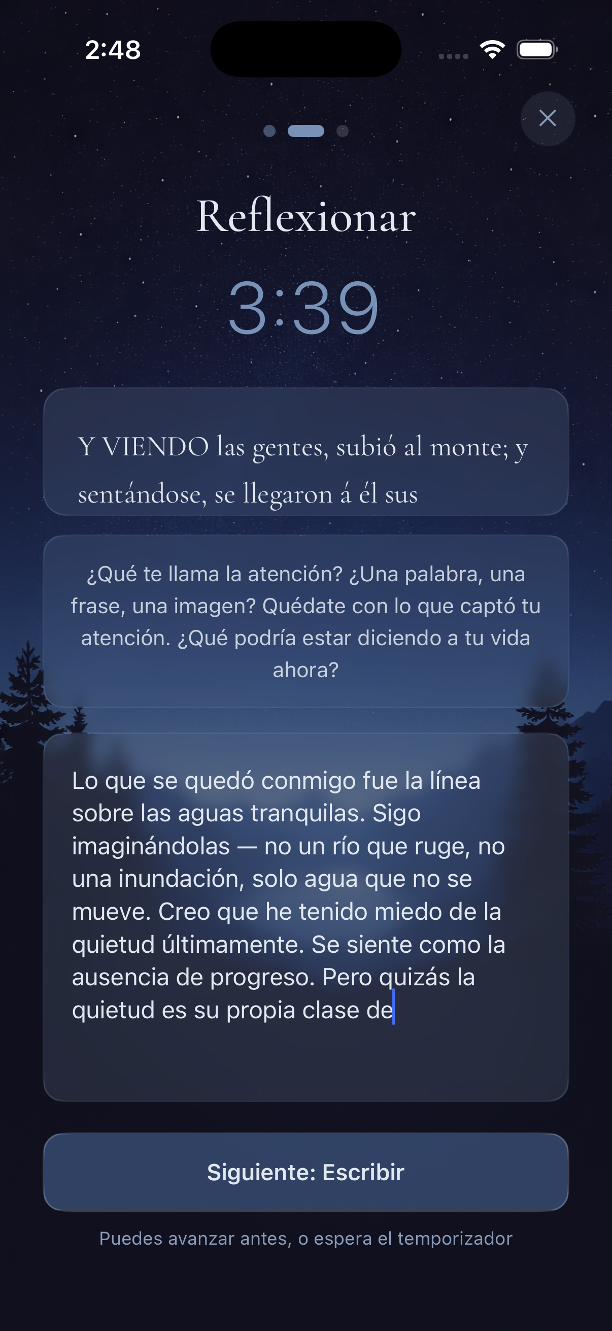 Reflexionar — un momento de quietud